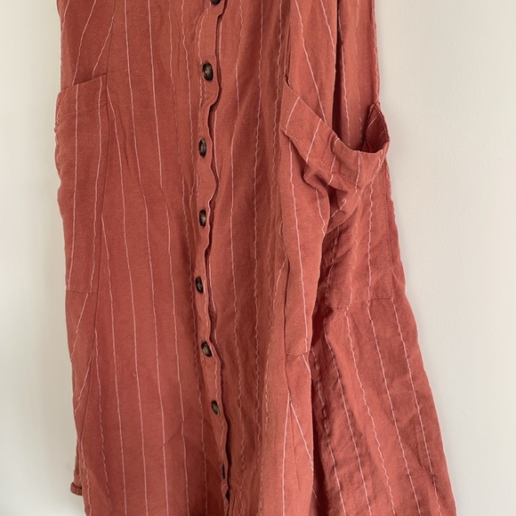 Red/Pink Striped Midi Dress with Ruffle Sleeve by Olivia + James - Picture 2 of 7